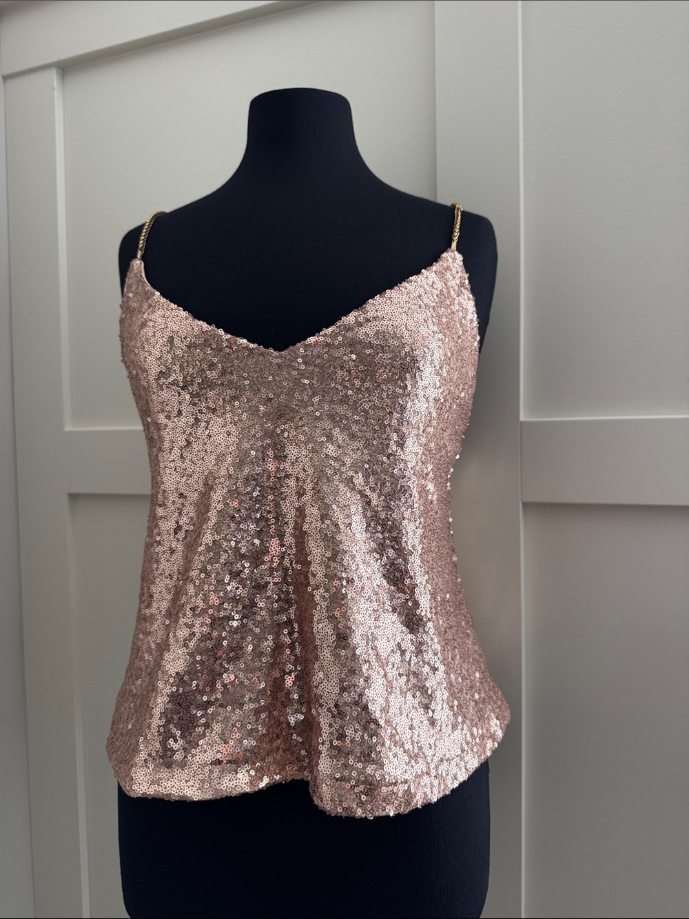 Revamped Rose Gold Sequin Cami with Chain Straps